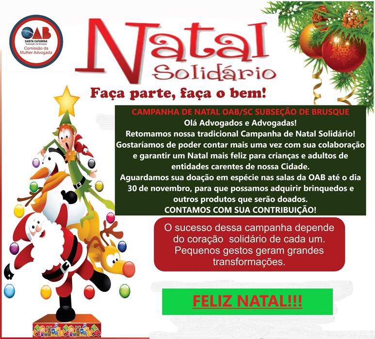 OAB Subseção de Brusque realiza o projeto “Natal Solidário” – OAB Brusque