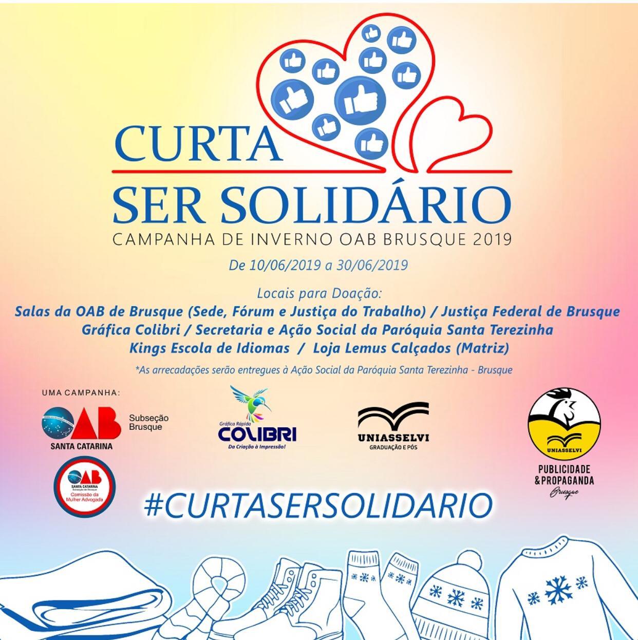 OAB Brusque realiza campanha de inverno ‘Curta ser Solidário’