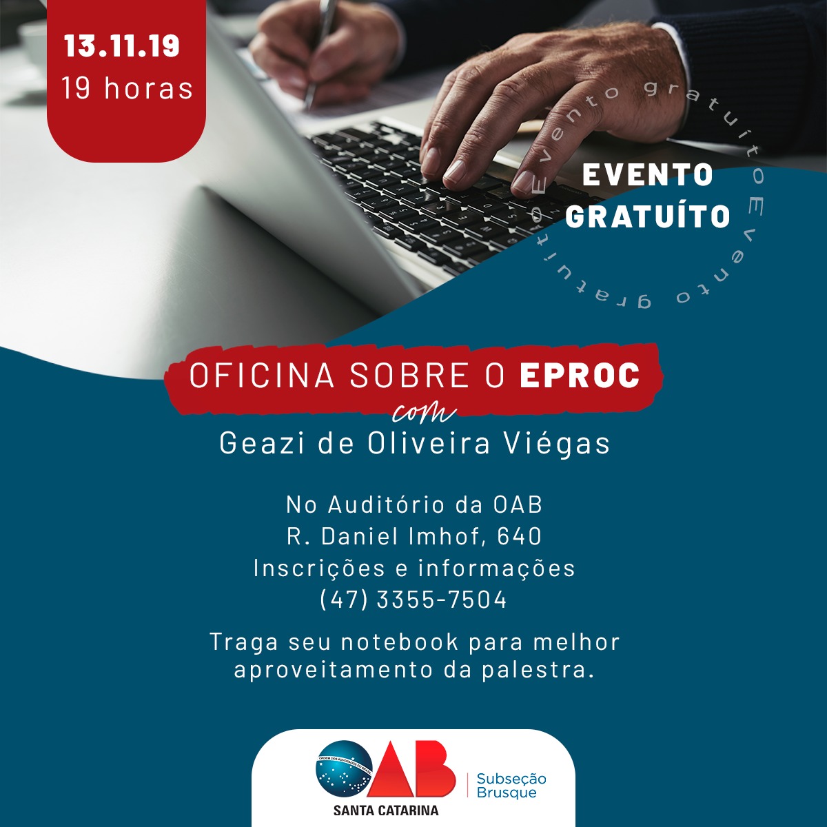 OAB Brusque realiza curso gratuito sobre o Eproc OAB Brusque realiza curso gratuito sobre o Eproc