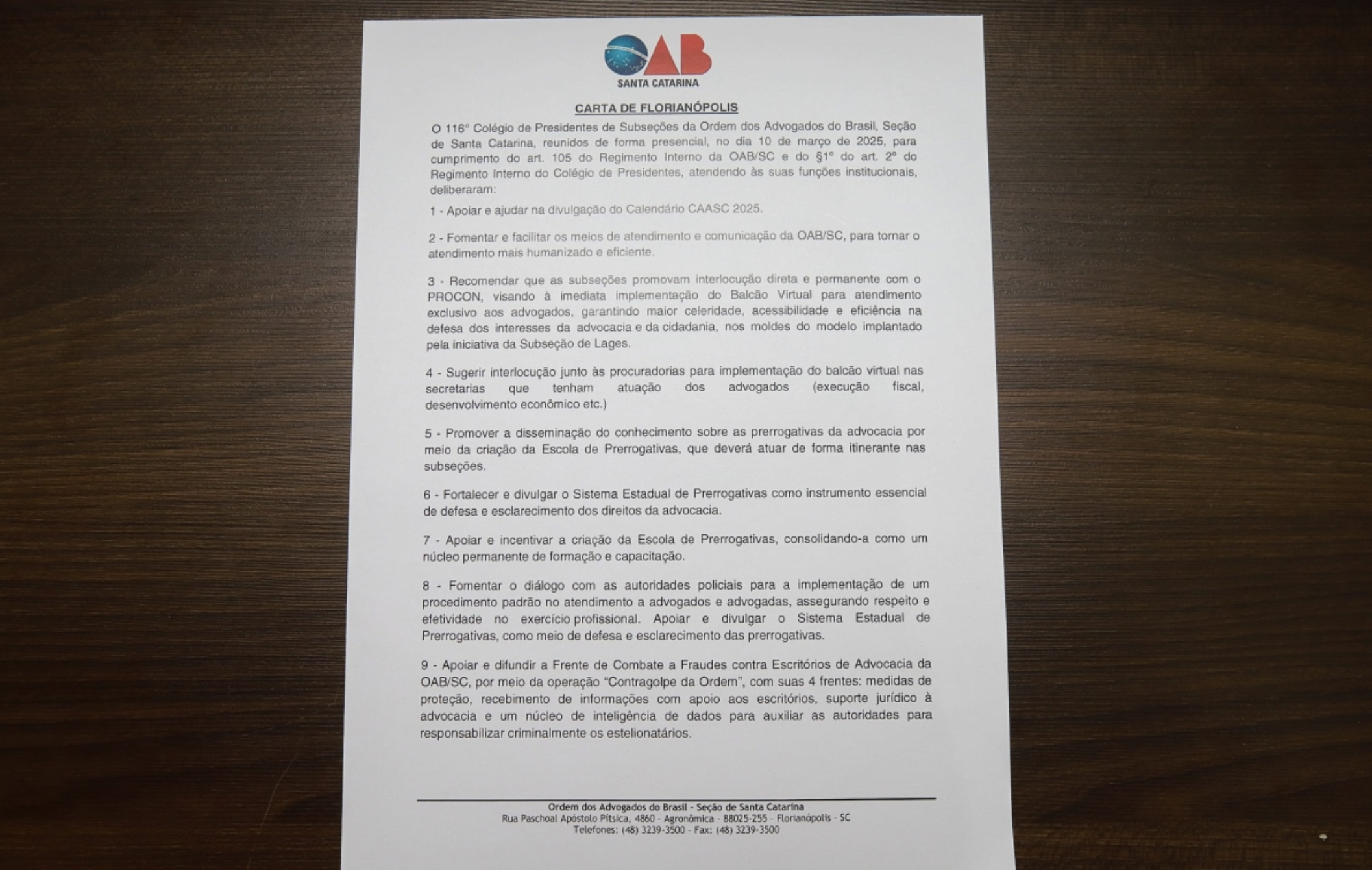 Confira as deliberações da Carta do 116º Colégio de Presidentes das Subseções Confira as deliberações da Carta do 116º Colégio de Presidentes das Subseções